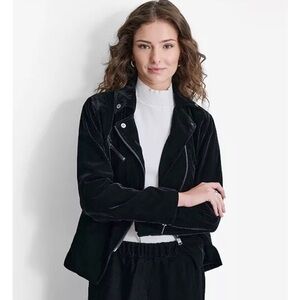 DKNY Women’s Black Velvet Moto Jacket Size Medium
